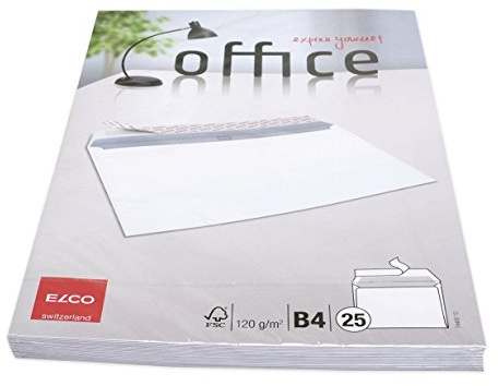 ELCO 74482.12 Office Verpackung mit 25 Briefumschläge/Versandtasche, Haftklebeverschluss, 120g, weiss, Fenster: nein, b4, 250x353x50