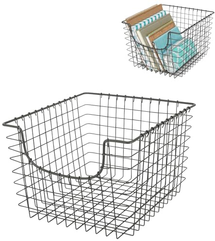 Spectrum Wire Scoop Basket Storage Bin Industrial Gray Medium Metal Wire Basket Organizer for Kitchen Pantry Wire Storage Bins, Heavy Duty Rectangle Wire Storage for Kitchen Organization