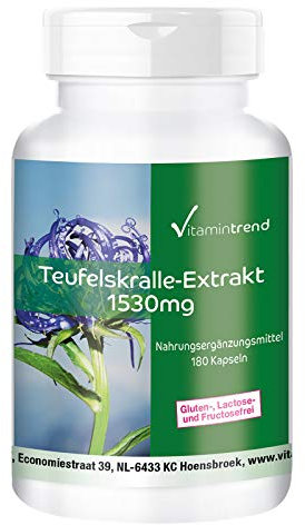 Vitamintrend Teufelskralle Kapseln hochdosiert 1530mg Extrakt, 180 Stück, Harpagophytum, veganes Nahrungsergänzungsmittel ohne Zusätze, in Deutschland hergestellt