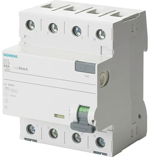 Siemens 5SV33464 Disjoncteur différentiel 3P+N type B temporisé 30 mA 63 A 400 V