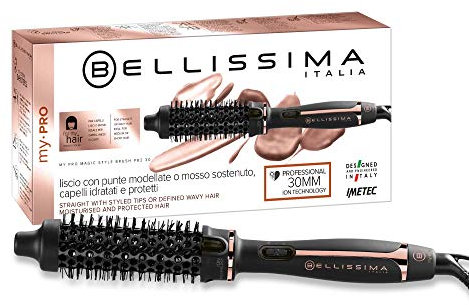 Bellissima My Pro Imetec Magic Style Brush P2 30 Spazzola Riscaldata, Capelli Liscio Effetto Naturale/Mosso Sostenuto, Diametro 30 mm, Tecnologia a Ioni, Rivestimento Ceramica