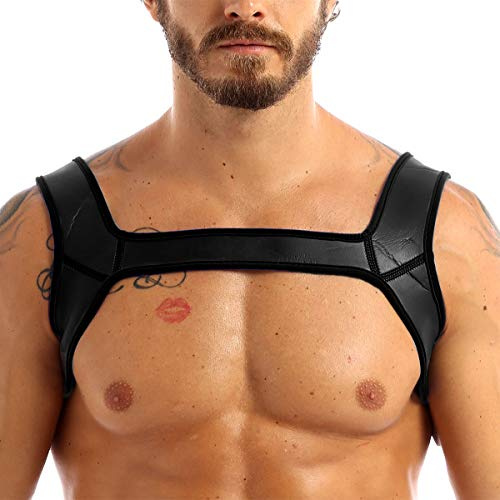 JEATHA Men's Neoprene Wide Shoulder Straps Chest Harness Belt Muscles Protector Clubwear Black L