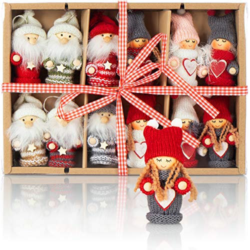 COM-FOUR® 12 Colgantes Premium de Papá Noel para el árbol de Navidad, encantadores Colgantes de Figuras de árboles de Navidad como Adornos para árboles