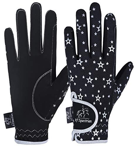 AFE Kinder Handschuhe für Mädchen Jungen Unisex Reithandschuhe Outdoor Handschuhe Sport Handschuhe Fahrradhandschuhe für Kinder Schwarz Blau Rosa Stern Design (Black Star Design, XS)