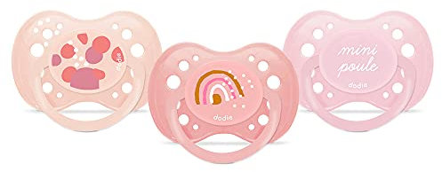 Dobie, Confezione da 3 Ciucci Anatomici, dai 18 mesi, senza BPA, Resistente, Arcobaleno Arancione / Macchie Rosa / Mini Poule
