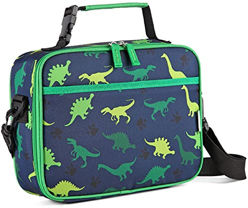 VASCHY Bolsa Térmica Infantil Porta Alimentos 5L para Niño,Dinosaurio | Lancheira Termica Infanti con Correa Ajustable Desmontable,Bolsillo Interior de Malla y Etiqueta para Nombre,Fácil De Limpiar