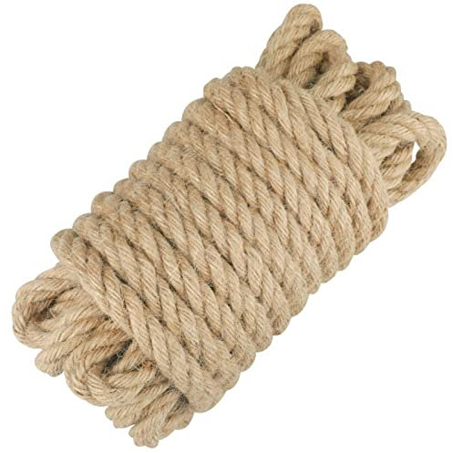 jijAcraft 16MM Thick Hemp Rope: 10M Natural Jute Rope 4-ply Strong Garden Climbing Hemp Cord Jute Twine for Cat Tree & Scratching Post, DIY Craft Projects, Hanging, Garden Use