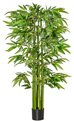 HOMCOM Árbol de Bambú Artificial 160 cm Con 975 Hojas y Maceta - Planta Decorativa para Interior, Hogar, Salón, Oficina - Verde