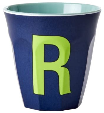 RICE DK - Taza de melamina mediana con letra R, color azul oscuro