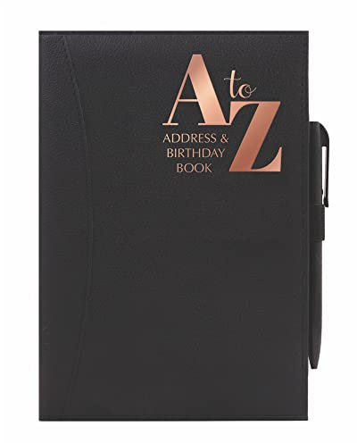 A to z Telefonbuch, Adressbuch, A-Z, fester Einband, mit Stift, A5, Adressbuch mit Geburtstag, Zuhause, Büro, Arbeit, Schwarz