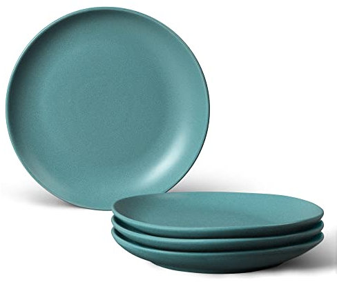 fanquare 20cm Porcelain Dessert Appetizer Plates, Green Matt Side Plates Sets of 4, Ceramic Salad Plates, Dishwasher & Microwave Safe