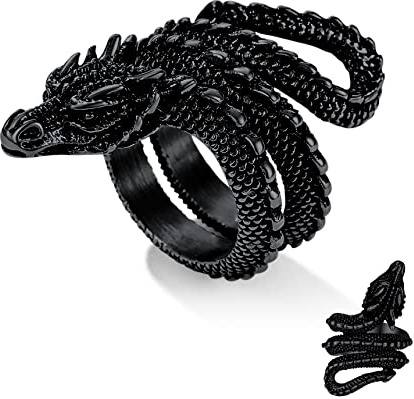 Bestyle Vintage Schlangenring/Drachen Ringe aus Edelstahl Gothic Schmuck mit Gravur Personalisierte Geschenke
