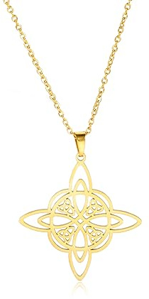 kkjoy Collier Noeud de Sorcière en Acier Inoxydable Collier de Sorcellerie Magique avec Pendentif de Noeud Celtique à 4 Pointes pour Femmes Filles
