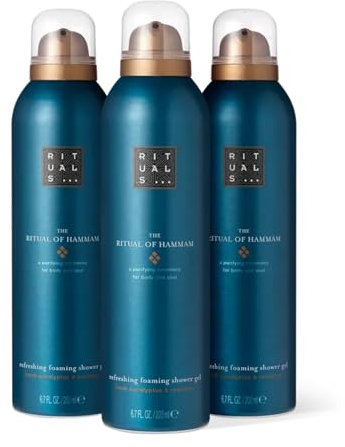 RITUALS The Ritual of Hammam Vorteilspack mit 3 x Duschschaum – Duschgel mit Eukalyptus und Rosmarin – revitalisierender und erfrischender Duft – Value Pack 3 x 200 ml
