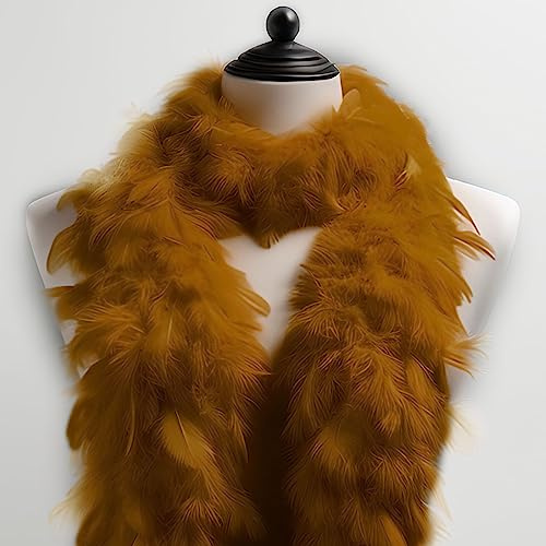 Kopper-24 - Boa di piume, colore oro, tinta unita, lunghezza circa 1,80 m, per adulti, amanti delle feste, donne, boa, vintage, unisex, carnevale, Halloween, compleanno
