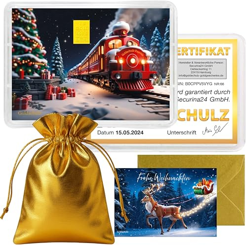 Goldschulz Goldbarren 1g 1 Gramm Motivbox - Lokomotive - Geschenk + Echtheitszertifikat