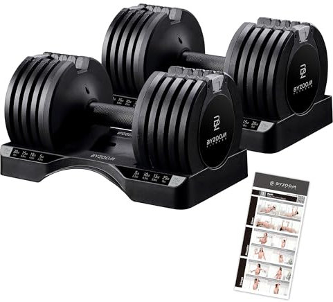 BYZOOM FITNESS Pure Series Adjustable Dumbbell - 12.5/25/27.5/75lb - ONE UNIT OR PAIR(check QTY before purchase) - 5-in-1/ 10-in-1 / 21-in-1 Flexible Hand Weights for Home Gym, Strength Training & Fitness Workouts, White OR Black