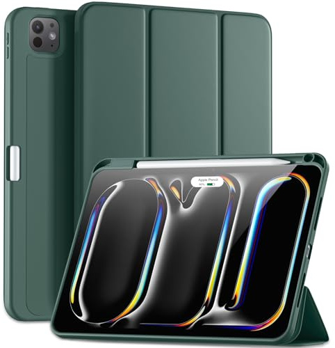 Maledan Hülle für iPad Pro 11 Zoll M5 2025/M4 2024 mit Stifthalter | Flexible TPU Schutzhülle, Unterstützt Pencil Pro/USB-C, Dreifach-Ständer, Auto Schlafen/Wachen, Kiefer Grün