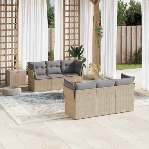 SECOLI Conjunto de muebles de jardín de ratán con espacio de almacenamiento, XXL, muebles de terraza, sofá de salón, grupo de asientos de ratán, muebles de esquina, juego de muebles de balcón, color