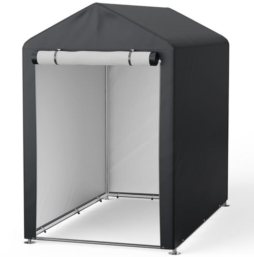 XEMQENER Bike Storage Shed, 5x3 FT Outdoor Bike Tent Waterproof, Portable Garage Car Shelter with Galvanized Steel Frame for Motorbike, Garden Tools, 91x150x150 cm, Dark Grey