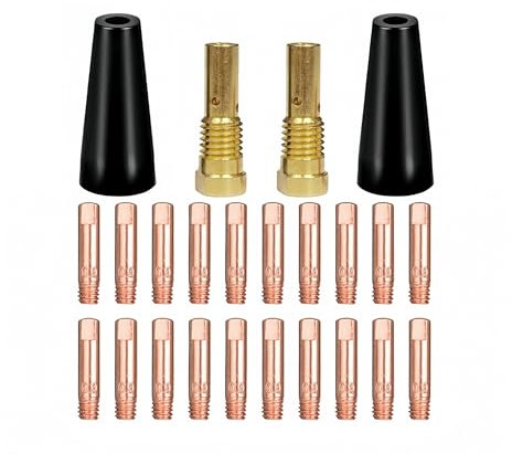 24PCS Flux Core Gasless Nozzles Welding Gun Accessory Kit,MIG Welding Accessories,Welding Tip 0.8mm M6, Tip Holder Diffuser Compatible with MIG MAG AK14 MB14 Welding Torch (0.8mm Accessory Kit)