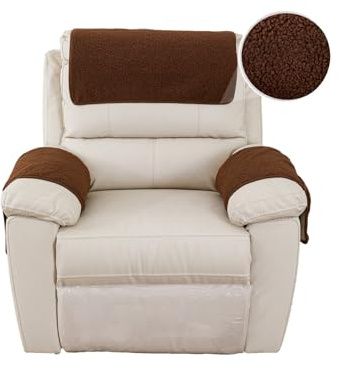 GYHH Armlehnenschoner Für Sessel Mit Tasche, Sesselschoner Sesselauflage, Sesselbezug Für Fernsehsessel, Lambswool Fleece rutschfest Möbelschutz Für Sofa, Stuhl (Brown,1 Sitzer)