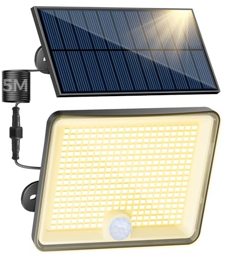 Peasur 3000K Solarlampen für Außen mit Bewegungsmelder, 348 LED Solar Strahler Außen, IP65 Wasserdicht Solarleuchten 3 Modi Solarlampe Garten mit 5m Kabel