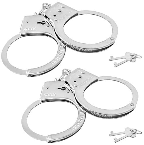 2 PCS Handschellen Kinder,Polizei Handschellen Einstellbare Größe,Handschellen Polizei Echt Stahl Profi Perfekt für Polizei und Räuber Spiele,Halloween,Handschellen Schlüssel Inklusive
