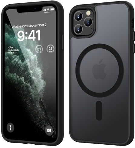 HGH Magnetische Schutzhülle für iPhone 11 Pro 5,8 Zoll für MagSafe kabelloses Laden, kompatibel, durchscheinend, matt, für iPhone 11 Pro, dünn, stoßfest, Kameraschutz für iPhone 11 Pro, Schwarz