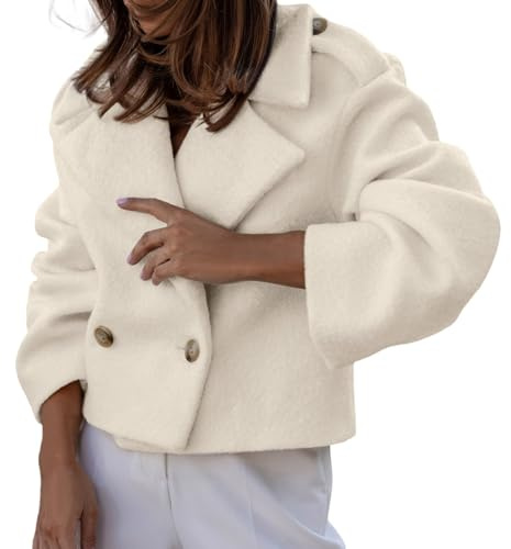 Generisch Damen Cabanjacke Elegante Trenchcoat Locker Wintermantel Kurz Jacke Winter Coat Reverskragen Mantel Einfarbig Outwear Casual Winterjacke Mode Übergangsmantel Weiche Freizeitjacke