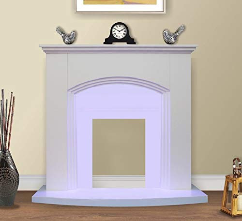 ModaNuvo White Flat Wall 2KW Electric Fire Surround Set Modern Fireplace Hearth