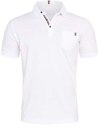 behype. Herren Kurzarm Poloshirt mit Brusttasche Freizeit Polo T-Shirt Männer Polo-Hemd Regular-Fit in Piqué-Qualität RR_MP-371-Weiß-L