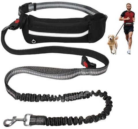 Correa Perro para Correr, Correa Perro Manos Libres Elástica con Bolsillo, Correa Manos Libres Perro, Canicross Correa Running Perro, Cinturón Ajustable Ideal para Correr, Correr y Caminar