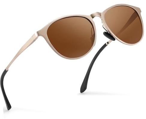 Sonnenbrille Damen-Al-Mg Metall Rahme-Polarisiert-Ultraleicht-Rund-Herren-Unisex-UV400-Retro-Vintage -Klassisch-Trendy-SonnenbrillenGeeignet FüR Camping-Outdoor-Geschenke für frauen-Teefarbenen