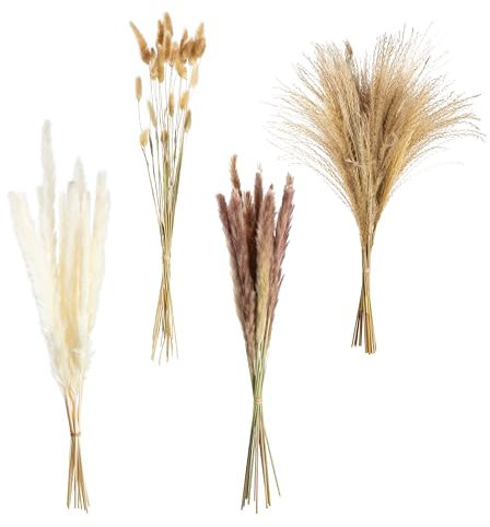 GILDE Deko Pampasgrass Boho Trockenblumen Strauss – Trockenstrauß Deko Weiss modern Braun Beige – Tischdeko Hochzeit Babyparty Geburtstag – Höhe ca 53 cm