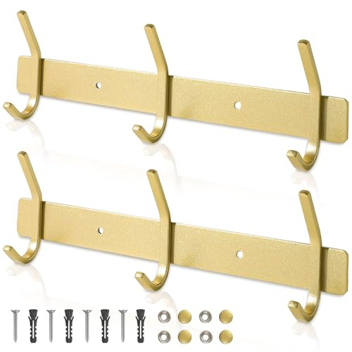 Qiannhee 2x Hakenleiste Kleiderhaken Gold Garderobenleiste Rostfrei 30CM bis 30KG Edelstahl Kleiderhaken Garderobenhaken Kinder Wandgarderob Wandmontage für Badezimmer Küche Tür Wohnzimmer Flur