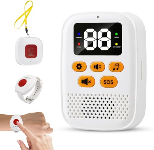 Alarme pour Personnes âgées, sans Fil Alarme d'urgence pour Personnes âgées Portable à Vibrations Bracelet d'Alarme avec 1 récepteur pour Usage Domestique pour Patient