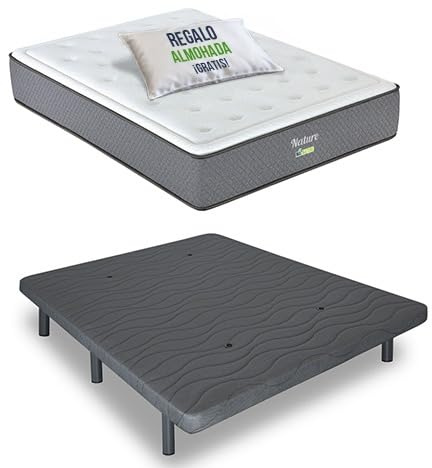 Matnature | Pack Cama Individual con Base Tapizada + Colchón Viscoelástico Nature |Firmeza Superior y Alta Adaptabilidad | Fabricación Sostenible España (Gris, 135x190)