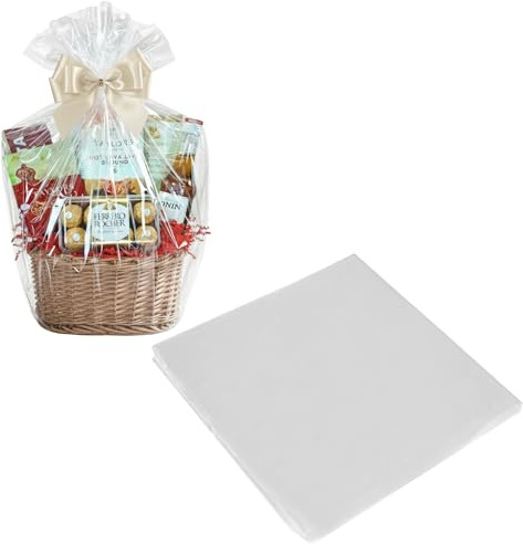 WAAMIN Clear Cellophane Wrap Sheet Folded in Half 80CM x 5M, Waterproof & Tear-Resistant, Florist Cellophane Wrap, Food-Safe Cello Film for Christmas Hampers, Gift Baskets, Valentines & DIY Wrapping