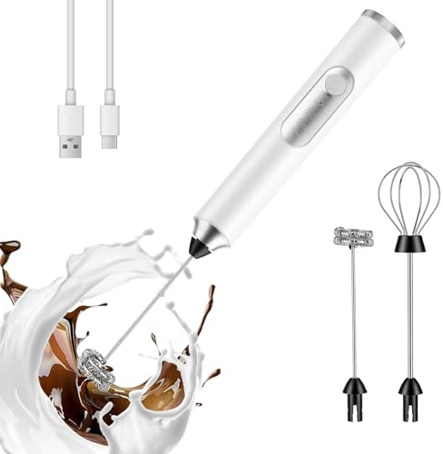 BEoffer Espumador de leche de mano recargable de 2000 mAh, máquina de espuma eléctrica con 2 batidores de acero inoxidable de 3 velocidades, mezclador de bebidas, espumador de café para latte