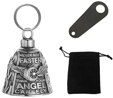 YEJAHY Campanello Portafortuna Moto, Guardian Bell Biker-Bell con Teschio, Campanella Portafortuna per Motociclisti, Set Accessori con Portachiavi e Sacchetto, Regalo per Moto