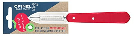 Opinel - Pelador para Frutas y Verduras - Cuchilla Micro-Dentada de 6 cm en Acero Inoxidable, Mango de Carpe - Pelador de Verduras, Tomates, Kiwis - Corte Fácil - Rojo