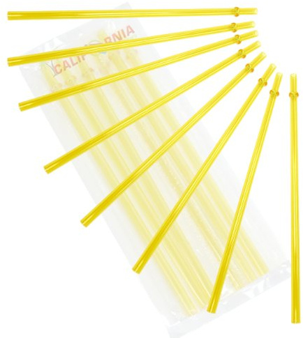 10.5 Long Rainbow Colored Reusable Plastic Replacement Straws, Fits Most Tumblers, Set of 10 with Cleaning Brush (Yellow)