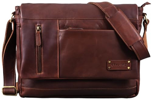 STILORD 'Silas' Vintage Leder Umhängetasche aus echtem Rinds-Leder mit 15,6 Zoll Laptop-Fach aufsteckbare Aktentasche Bürotasche Leder, Farbe:cognac - dunkelbraun