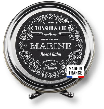 Tonsor & Cie - Baume à Barbe Marine 50 ml - Soin Barbe Hydratant & Disciplinant - Beurre de Karité, Cire d’Abeille & Vitamine E - Parfum Iodé & Sucré - Naturel - Formulé et Fabriqué en France