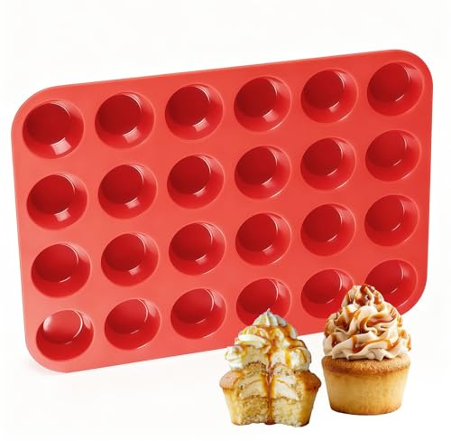 CAKETIME Silicone Muffin Pan Mini 24 Cups Cupcake Pan, Nonstick Food Grade Silicone Mold Baking Pan 1 Pack