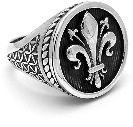 Anello chevalier Donna in Argento 925 brunito,Regolabile con STEMMA GIGLIO FIORENTINO