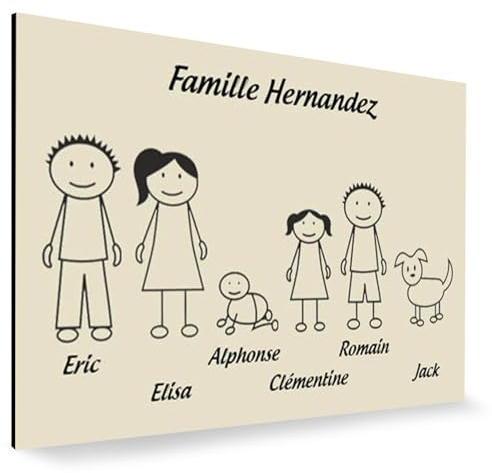 Plaque de maison Family personnalisée avec 6 membres pour boite aux lettres - Format 12x8 cm - Plaque Beige - Lettres noires