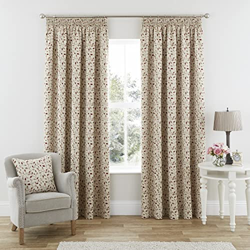 always4u Floral Jacquard Lined Pencil Pleat Curtains for Living Room/Bedroom/Kitchen Room Darkening Red Leaf Window Decoration Drapes 1 Pair 66x72 Inches
