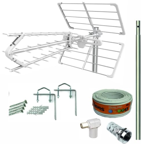 Kit Antena TV NIMO Ant 502 18 dB + Rollo 20M + Mástil 1,2M + Garras + Tornillos + Conectores F y TV